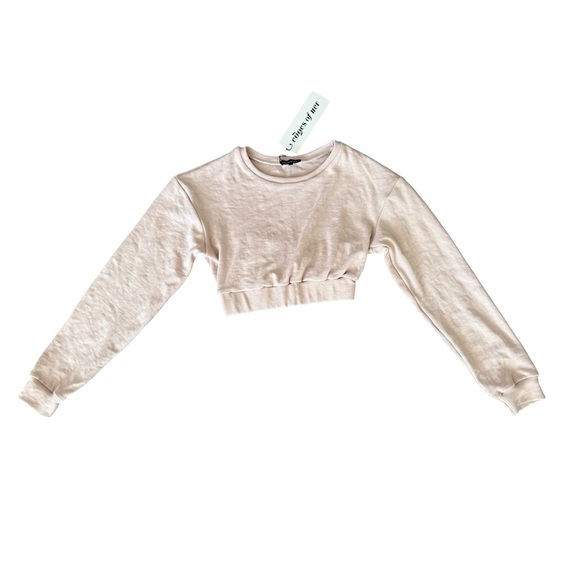 Ribbed Cropped Long Sleeve Top Beige Small NWT - Picture 3 of 6